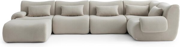 MILYSOFA SOFATIME: divano ad angolo modulare a 5 posti con chaise longue, raffinato tessuto a ricami, beige pietra