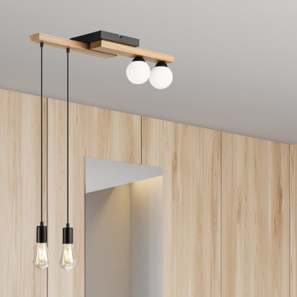 Lampadario a sospensione con filo CORTINA 2xE27/15W/230V + 2xG9/5W/230V nero/quercia