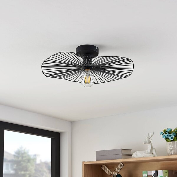 Plafoniera soffitto Ruota Lindby, dimmerabile, Nero, Soggiorno / Sala da pranzo, Metallo, Vintage, Plafoniera