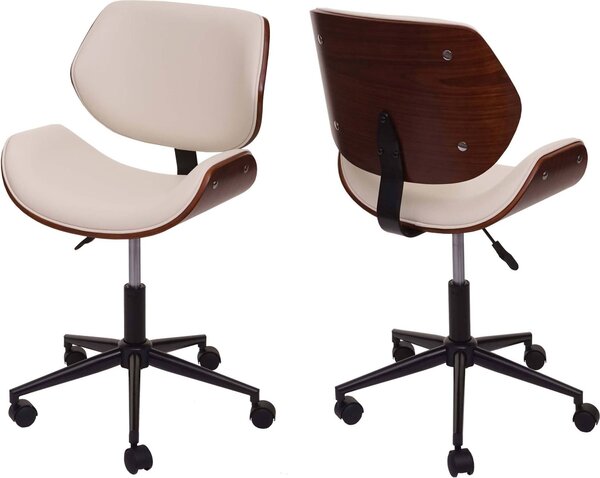 Sedia da ufficio HWC-G25, sedia girevole da scrivania, bentwood effetto noce retro girevole regolabile in altezza MVG ~ crema
