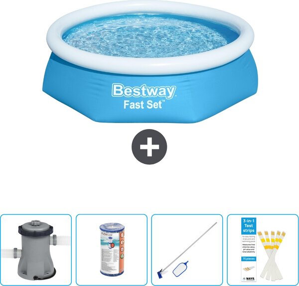 Piscina gonfiabile rotonda Bestway Fast-Set - 244 x 61 cm - blu - inclusa pompa - filtro - kit di pulizia - strisce reattive