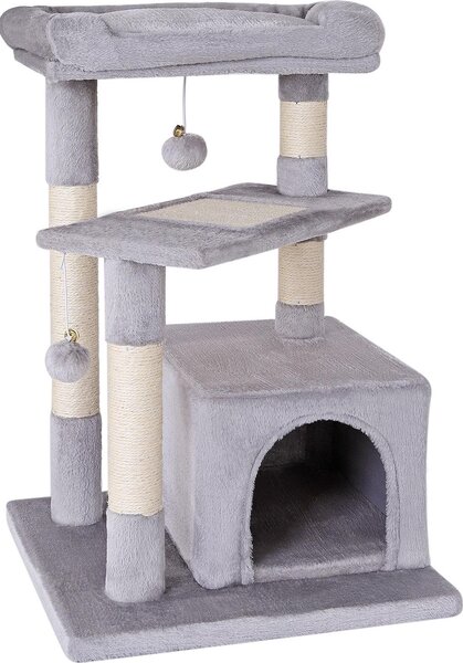 Tiragraffi per gatti lionto 75 cm con grotta, giaciglio e superficie in sisal, compatto e stabile, ideale per il gioco, il riposo e la cura degli artigli, grigio chiaro
