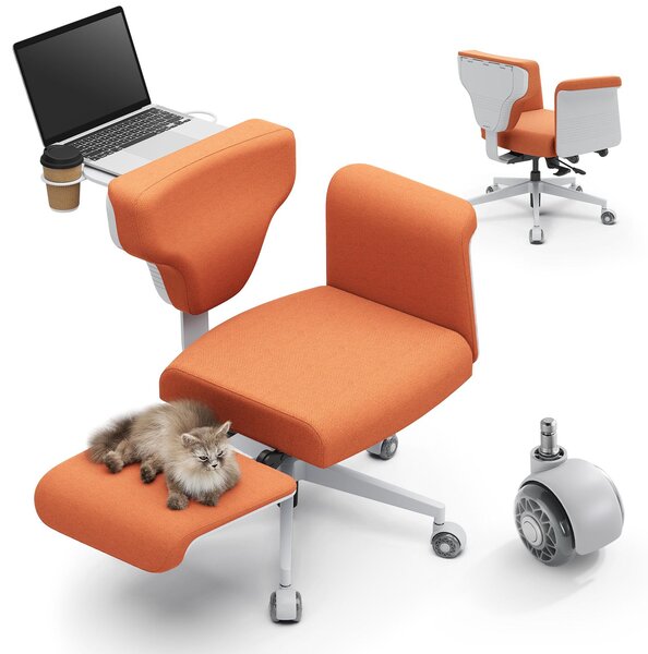Newtral FREEDOM-X-PRO Sedia da ufficio multiposizione a gambe incrociate con ruote e supporti arancioni