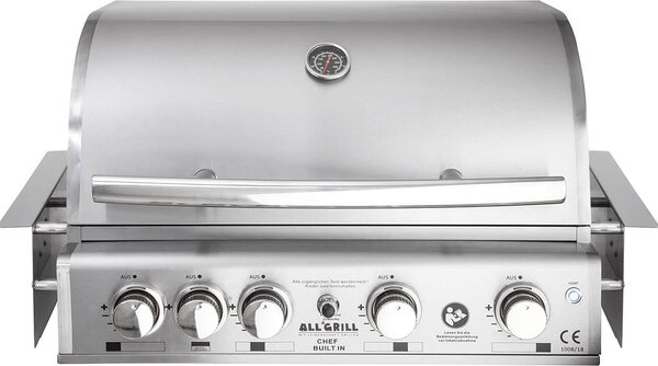 ALLGRILL Grill a gas da incasso CHEF L in acciaio inox Sistema ad aria incorporato, 4 bruciatori, retrobruciatore 100929