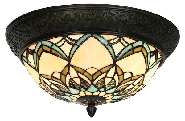 Clayre & Eef Lampada da soffitto Tiffany Ø 37x19 cm Vetro blu beige