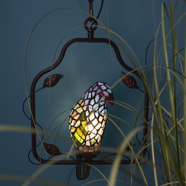 Clayre & Eef Lampada da soffitto Tiffany Parrot Brown Blue Metal