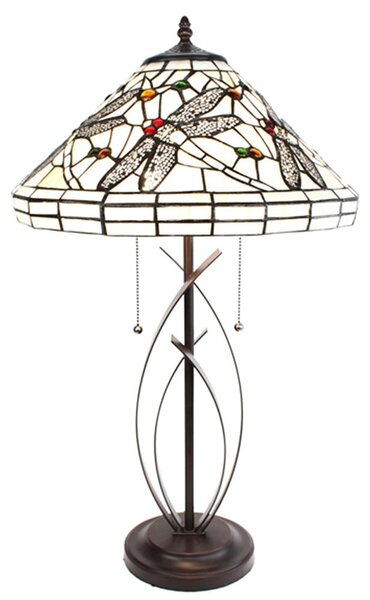 Clayre & Eef Lampada da tavolo Tiffany Ø 41x69 cm Beige Nero Vetro Libellula