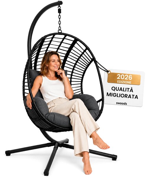 Swoods Poltrona Sospesa XXL con Supporto – Per Interni ed Esterni – con Cuscini – Sedia a Uovo – Fino a 150 kg