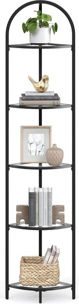 VASAGLE Scaffale angolare a 5 livelli, libreria, scaffale per piante, scaffale per bagno, vetro temperato, struttura in metallo, stile moderno, per soggiorno, cucina