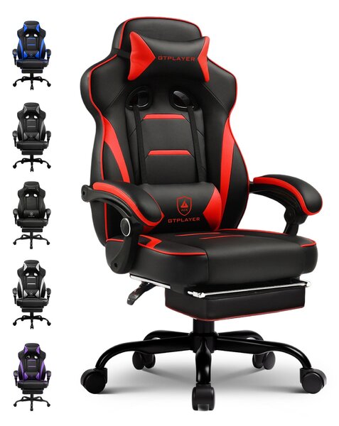 Sedia da gaming GTPLAYER con poggiapiedi, sedia da ufficio ergonomica con capacità di carico di 150 kg, poltrona da gaming con supporto lombare e poggiatesta, sedia da computer regolabile in altezza