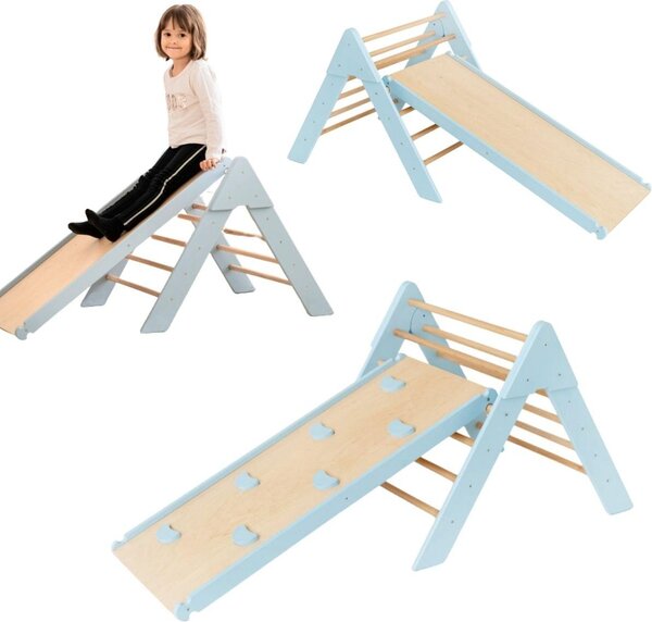 Parco giochi indoor Moon, triangolo di arrampicata, struttura di arrampicata in legno per bambini triangolo Sprout, scivolo per bambini | azzurro