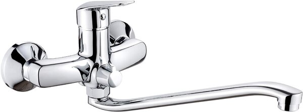 Wall-mounted washbasin mixer with extended spout - hose connection