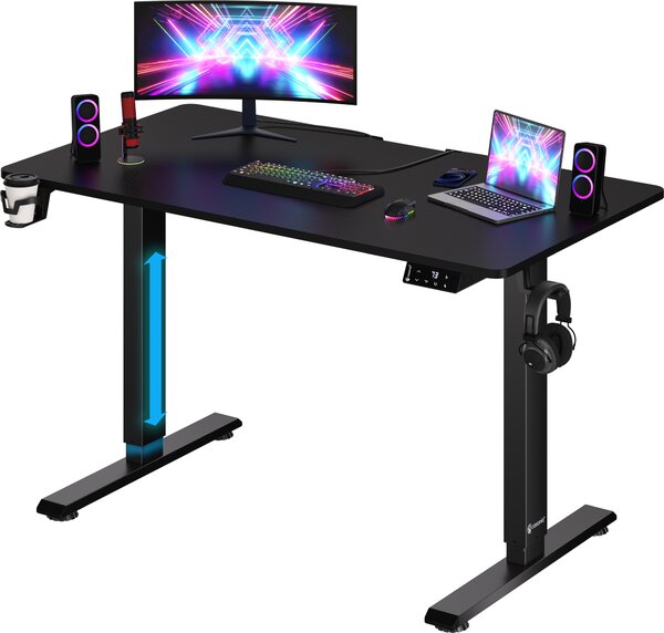 CASARIA® Scrivania Regolabile in Altezza 110x60 cm Elettrica Supporto Cuffie Portabicchieri Scrivania da Gioco Look Carbonio Design