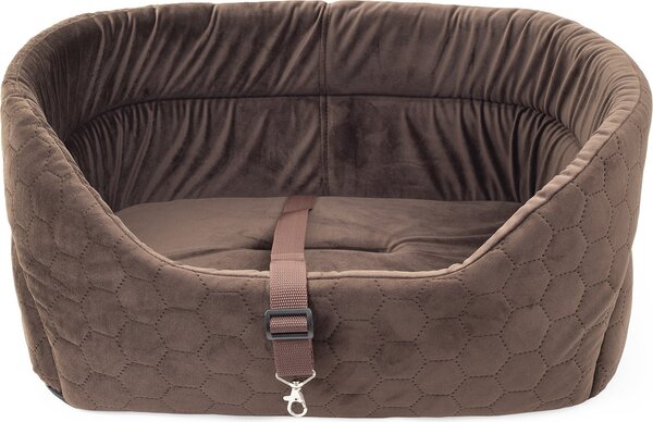 Seggiolino universale per cani lavabile e resistente alle abrasioni, seggiolino per cani per sedile anteriore, L: 56 x 48 x 22 cm, marrone - camoscio - velluto