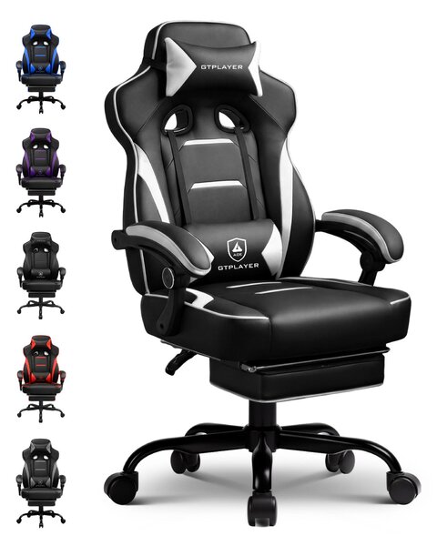 Sedia da gaming GTPLAYER con poggiapiedi, sedia da ufficio ergonomica con capacità di carico di 150 kg, poltrona da gaming con supporto lombare e poggiatesta, sedia da computer regolabile in altezza