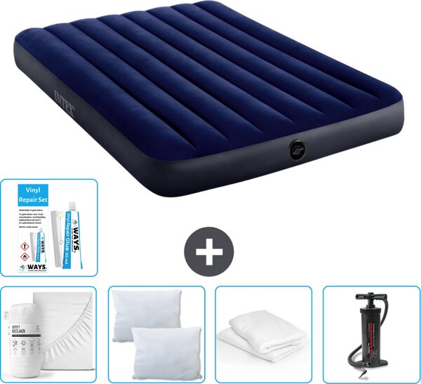 Letto ad aria Intex - Letto matrimoniale - 137 x 191 x 25 cm - Blu - Consegna inclusa Lenzuolo di ricambio - Bacio - Pompa - Set di riparazione en Protezione del cuscino