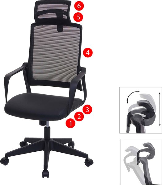 Sedia da ufficio HWC-J52, sedia da scrivania girevole, poggiatesta ergonomico, similpelle ~ nero