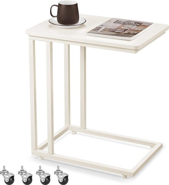 Tavolino VASAGLE, con struttura in acciaio e rotelle, facile da montare, moderno, per soggiorno, camera da letto, balcone, bianco crema