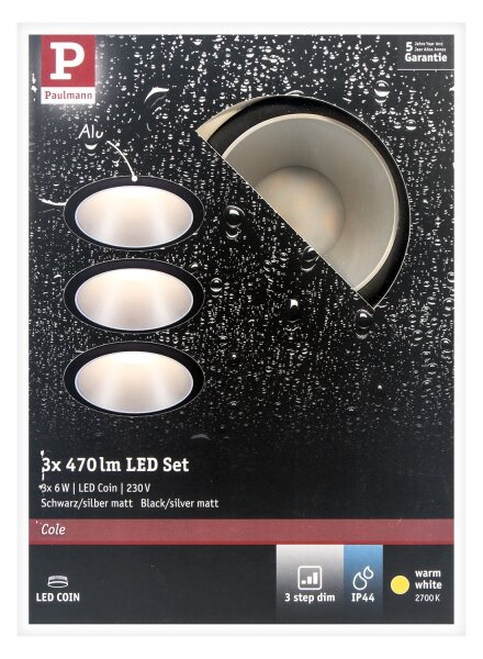 Paulmann 93408 - SET 3xLED/6,5W IP44 Faretto bagno dimmerabile COLE 230V