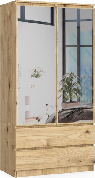 Akord Armadio 2 Ante 2 Cassetti 2 Specchi Rovere Artigianale 90X51X180 Cm