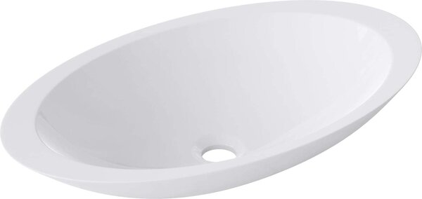 Doporro Lavabo da Appoggio, Lavandino Bagno 59.3x35.1x10.7cm, Lavabo da Minerale Fuso Colossum802, Bianco Opaco