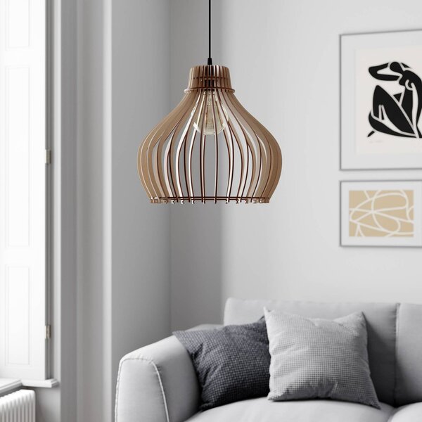Lampada a sospensione Barrel TEMAR LIGHTING, dimmerabile, Legno chiaro, Soggiorno / Sala da pranzo, Legno, Campagna / Rustiche, Lampada a sospensione