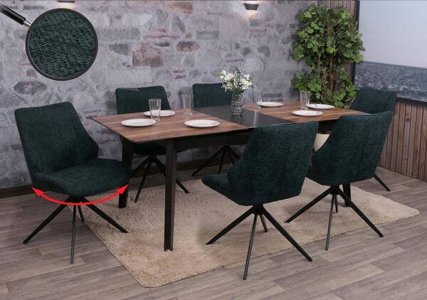 Set di 6 sedie per sala da pranzo HWC-O48, sedia da cucina, girevole a ritorno automatico, tessuto/tessuto ciniglia (320g/m²) Oeko-Tex ~ verde petrolio