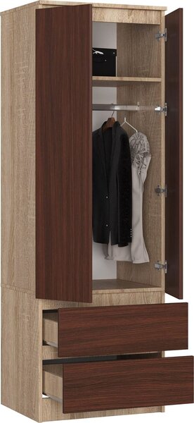 BDW, armadio 2 ante 2 cassetti, 180x60x51 cm, rovere Sonoma / Venga