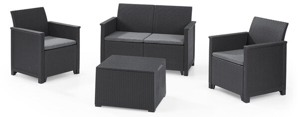 Set da Giardino Divano 2 Poltrone e Tavolino in Resina Keter Emma Lounge Antracite