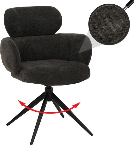 Sedia da pranzo HWC-O77, sedia da cucina imbottita, girevole con sistema di ritorno automatico, rivestita in tessuto chenille (310g/m²), colore antracite