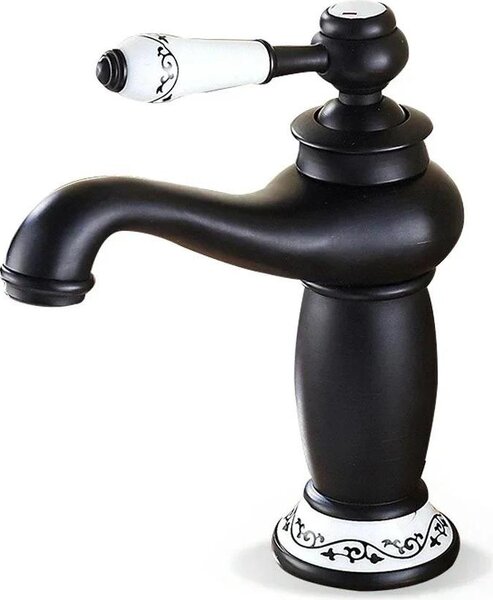 Rubinetto lavabo retrò - Rubinetto lavabo - Monocomando - 1 foro - Montaggio su piano - Ottone - Nero