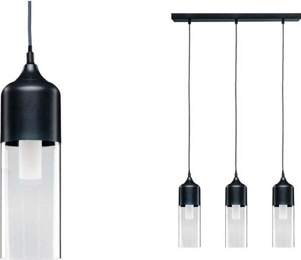 Lampada a sospensione Paulmann Neordic Vanja, max. 3 x 20W, attacco E27, grigio/trasparente, 230V, vetro/metallo