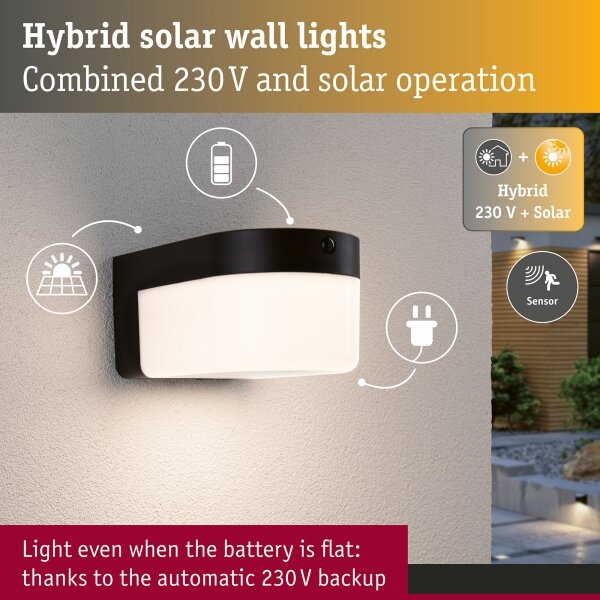 Paulmann 95747 - LED/2,3W IP44 Lampada da parete solare con sensore CALYNE 3,7/230V