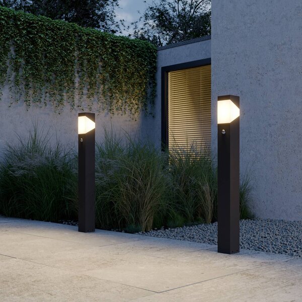 Lucande lampione Kiran, 100 cm, sensore, grigio, IP44, E27 Kiran Lucande, dimmerabile, Nero, Alluminio, Moderno