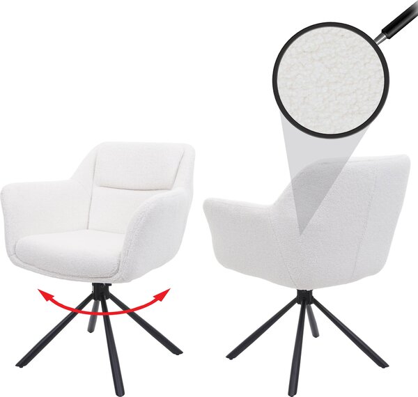 Set di 2 sedie per sala da pranzo HWC-K33, sedia da cucina Sedia, posizione girevole automatica, tessuto MVG ~ bouclé-bianco