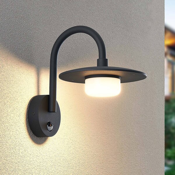 Lucande applique da esterno Zamalino, 31 cm, antracite, sensore Zamalino Lucande, dimmerabile, Nero, Alluminio, Moderno
