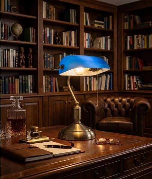 BRILAGI - Lampada da tavolo BANK OFFICE 1xE27/60W/230V ottone/blu