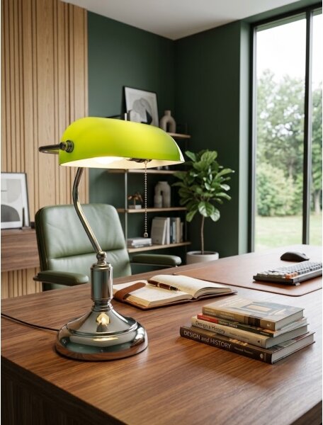 BRILAGI - Lampada da tavolo BANK OFFICE 1xE27/60W/230V cromo lucido/verde