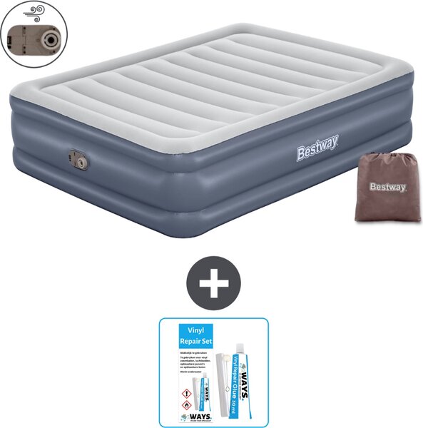 Materasso gonfiabile Bestway - 2 persone - 152 x 203 x 51 cm - Grigio - Accessori inclusi