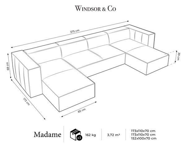 Divano angolare in pelle marrone cognac (a U) Madame - Windsor & Co Sofas