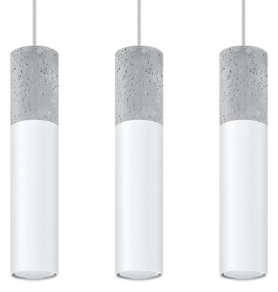 Lampada a sospensione BORGIO 3L bianco 3xGU10 10W acciaio/cemento 90x6x45cm Sollux Lighting