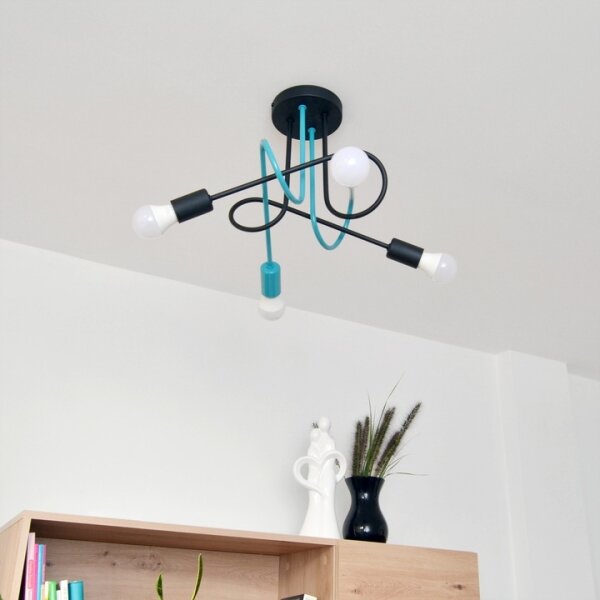 Lampadario a plafone OXFORD 4xE27/15W/230V nero/turchese