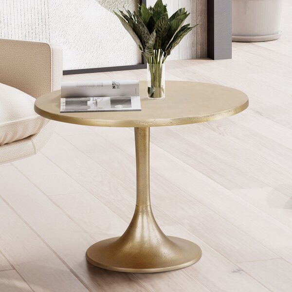 FineBuy Tavolino di design rotondo 60 cm in metallo dorato - Tavolino da salotto dorato in alluminio - Tavolino rotondo fatto a mano per il soggiorno