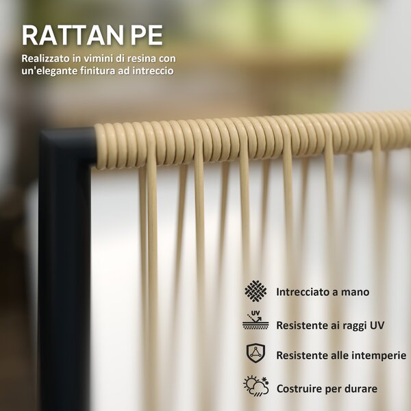 Outsunny Set da Giardino 4 Pezzi in Rattan e Acciaio con Divanetto, 2 Poltrone da Esterno e Tavolino Basso, Multicolore