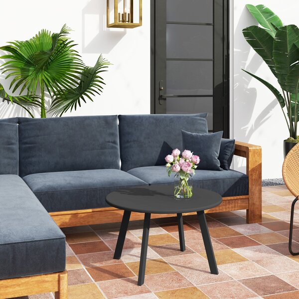 Outsunny Tavolino da Giardino Rotondo in stile Industriale con Piedini Antiscivolo, in Metallo, Ø70x42 cm, Nero