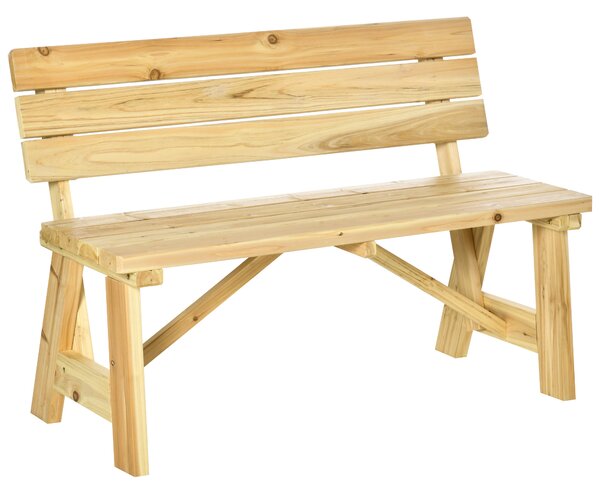 Outsunny Panchina da Giardino in Legno 2 Posti a Doghe con Schienale Alto, 116x56x80cm, Colore Naturale|Aosom