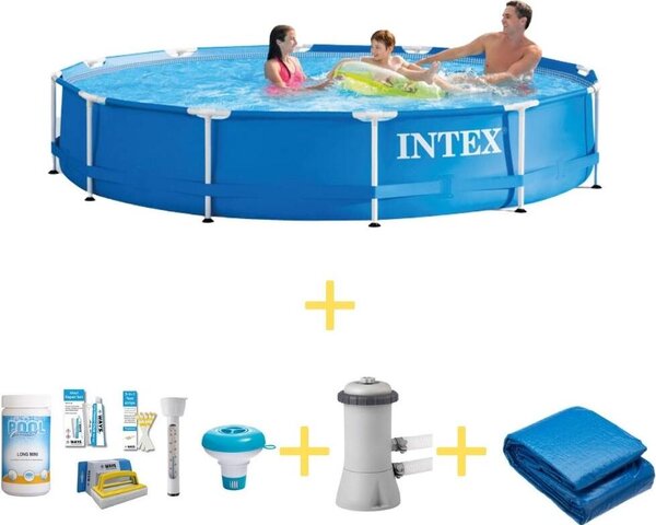 Piscina Intex con struttura in metallo - 366 x 76 cm - Pacchetto manutenzione WAYS, pompa filtro e telo di fondo