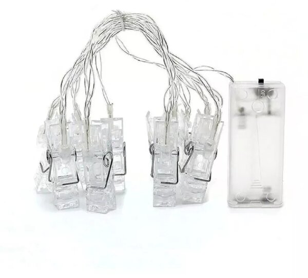 Catena decorata con mollette portafoto luminose a Led RGB 2 metri a batteria e autospegnimento Wisdom
