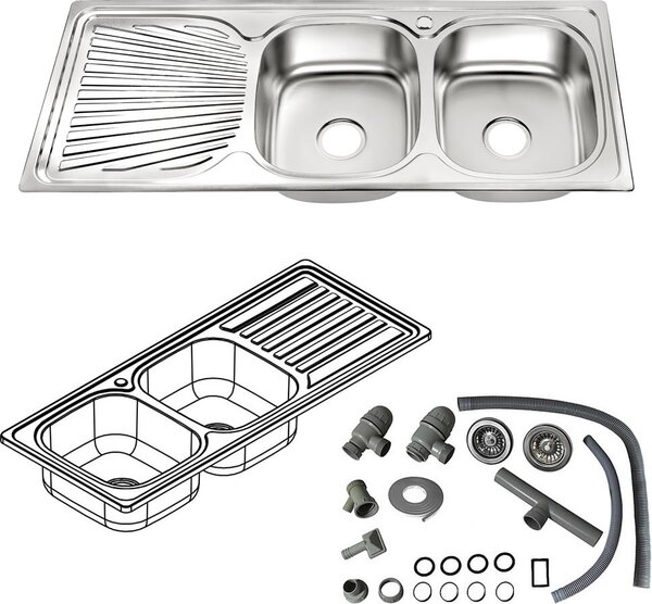 Lavello doppio 120CM Lavello in acciaio inox Lavello unitario 2 vasche