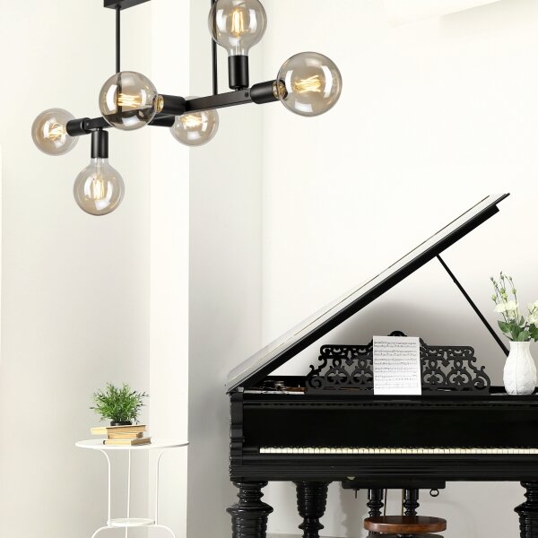 Lampadario a sospensione con supporto rigido ASTRID 6xE27/60W/230V nero
